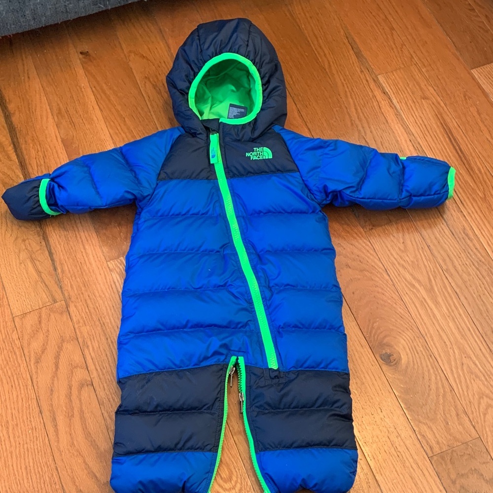 The North Face Blue and Green Infant Snowsuit